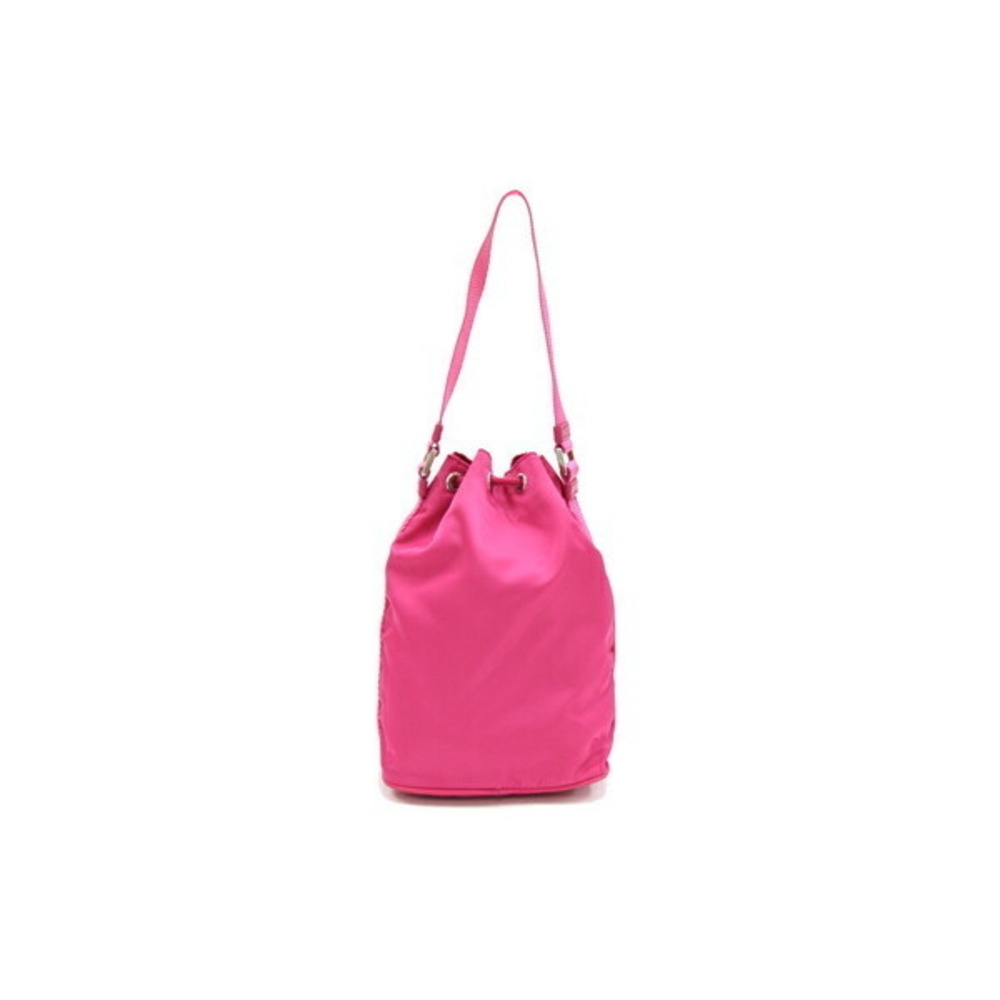 Prada Drawstring Triangle Leather Handbag Pink Po… - image 1